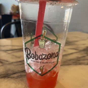 Bobazona - Strawberry Sweet Tea with Strawberry Boba - Gelato Near Me - Peoria, Arizona Bobazona - Strawberry Sweet Tea with Strawberry Boba - Gelato Near Me - Peoria, Arizona