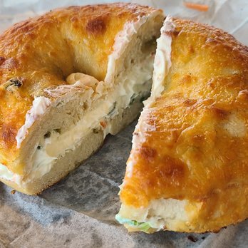 Uncommon Grounds - Cheddar Jalapeño bagel w/ light veggie cream cheese. - Coffee & Tea Near Me - Clifton Park, New York Uncommon Grounds - Cheddar Jalapeño bagel w/ light veggie cream cheese. - Coffee & Tea Near Me - Clifton Park, New York