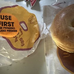 McDonald's - Old and cold, obviously made hours ago.  Bagel soggy, egg room temperature, cheese not melted. So gross!