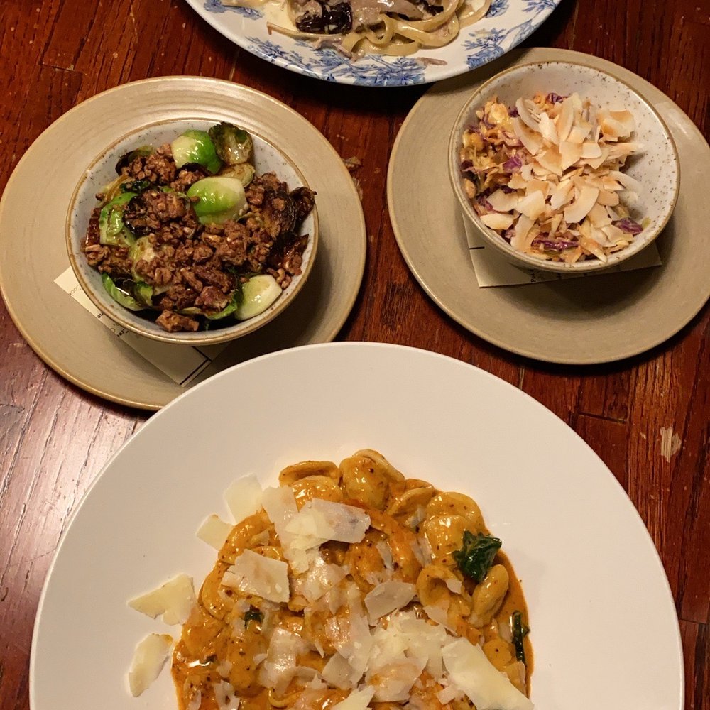 Crush XI - Creamy Shrimp Orecchiette, Brussel Sprouts, Thai Peanut Slaw & Smoked Duck Fettuccini - New American Near Me - Melbourne, Florida