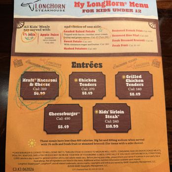 LongHorn Steakhouse - Kids menu, circa July 2026. - Steakhouses Near Me - Des Plaines, Illinois LongHorn Steakhouse - Kids menu, circa July 2026. - Steakhouses Near Me - Des Plaines, Illinois