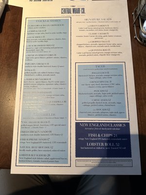 Menu photo 2 Central Wharf Boston, MA