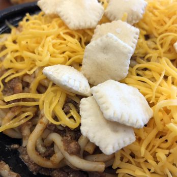 Skyline Chili - My go-to... the 3 way, after I add some of the cheese and crackers. - Desserts Near Me - Lexington, Kentucky Skyline Chili - My go-to... the 3 way, after I add some of the cheese and crackers. - Desserts Near Me - Lexington, Kentucky
