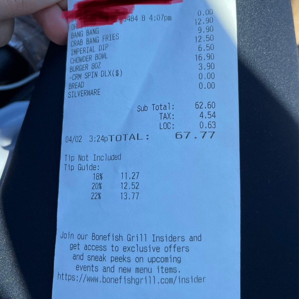 Bonefish Grill - Not worth $67 - Seafood Near Me - Matthews, North Carolina
