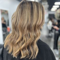 haven: a boutique salon  - Half head is highlights with half head Babylight with low lights and a haircut with blowout.