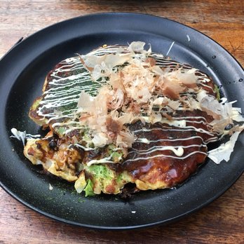 Okan Okonomiyaki - Special pancake with squid, prawns, kimchi, and corn. - Japanese Near Me - London, XGL Okan Okonomiyaki - Special pancake with squid, prawns, kimchi, and corn. - Japanese Near Me - London, XGL