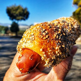 Chicken Dog Bagels - Dog log Schaller & Weber pork and beef wiener wrapped in bagel dough, boiled and baked - Bagels Near Me - San Francisco, California Chicken Dog Bagels - Dog log Schaller & Weber pork and beef wiener wrapped in bagel dough, boiled and baked - Bagels Near Me - San Francisco, California