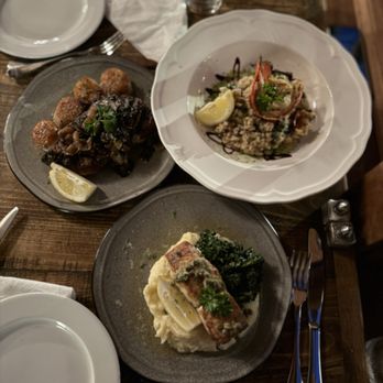 The Maine Catch - Our picks from the menu! NY strip with scallops and onions & mushroom sauce. Halibut. Lobster risotto. - Seafood Near Me - Ogunquit, Maine The Maine Catch - Our picks from the menu! NY strip with scallops and onions & mushroom sauce. Halibut. Lobster risotto. - Seafood Near Me - Ogunquit, Maine