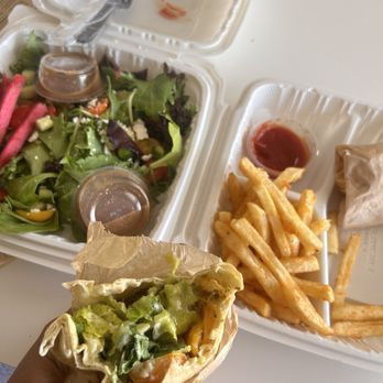 Quebobs Restaurant - Falafel Wrap and Greek Salad - Mediterranean Near Me - Los Angeles, California
