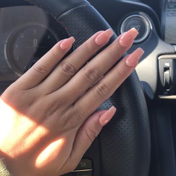 Nail Lab & Spa - Clear nude-pink look, lightweight coffin shape with Katie (real nails) - Nail Salons Near Me - Costa Mesa, California Nail Lab & Spa - Clear nude-pink look, lightweight coffin shape with Katie (real nails) - Nail Salons Near Me - Costa Mesa, California