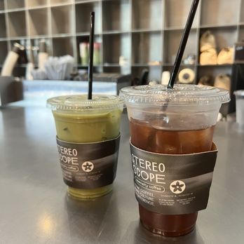 Stereoscope Coffee - Matcha latte was way too sweet. Blk Lychee Peachy (sweetened) was good! - Coffee Roasteries Near Me - Los Angeles, California Stereoscope Coffee - Matcha latte was way too sweet. Blk Lychee Peachy (sweetened) was good! - Coffee Roasteries Near Me - Los Angeles, California