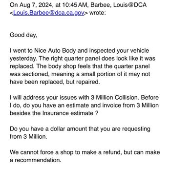 3 Million Collision Craft - The statement from BAR proving the work was not up to standards. - Auto Repair Near Me - Los Angeles, California 3 Million Collision Craft - The statement from BAR proving the work was not up to standards. - Auto Repair Near Me - Los Angeles, California