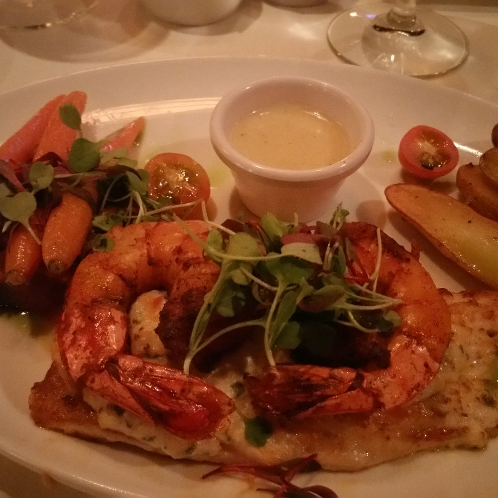 Cork Tree - Fish special:Lake Superior whitefish encrusted w horseradish topped w two jumbo grilled prawns, and 3 accompaniments, $39. - New American Near Me - Palm Desert, California Cork Tree - Fish special:Lake Superior whitefish encrusted w horseradish topped w two jumbo grilled prawns, and 3 accompaniments, $39. - New American Near Me - Palm Desert, California