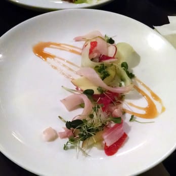 Grove - Cobia Carpaccio (blood orange, fennel, celery, apple, radish, blood orange gastrique) - New American Near Me - Grand Rapids, Michigan Grove - Cobia Carpaccio (blood orange, fennel, celery, apple, radish, blood orange gastrique) - New American Near Me - Grand Rapids, Michigan