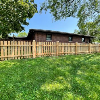 Mae Fence - 4' Cedar Picket Fence with Dog Ear Pickets and Beveled Post Caps. - Fences & Gates Near Me - Fulton, Ohio Mae Fence - 4' Cedar Picket Fence with Dog Ear Pickets and Beveled Post Caps. - Fences & Gates Near Me - Fulton, Ohio