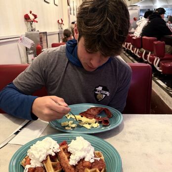 Clayton's Coffee Shop - So proud that he started with his protein before diving into the waffle extravaganza - Coffee & Tea Near Me - Coronado, California