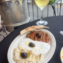 Turquaz Restaurant - Hummus, tzatziki, eggplant appetizer .