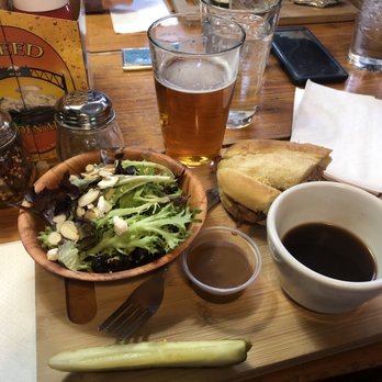 Mount Shasta Brewing - Split a Half French Dip Sandwich and salad with a friend. Jalapeño Weed Ale - Brewpubs Near Me - Weed, California
