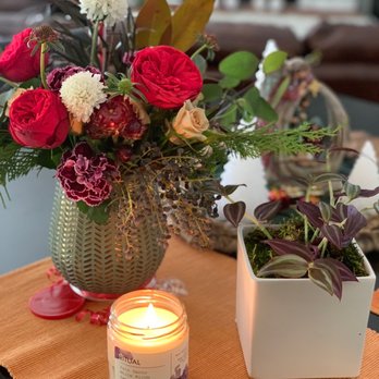J Flowers - Jewel Tone Holiday Design from J Flowers with a cute small planter and Candle. All sold separately - Florists Near Me - Redondo Beach, California J Flowers - Jewel Tone Holiday Design from J Flowers with a cute small planter and Candle. All sold separately - Florists Near Me - Redondo Beach, California