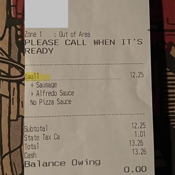 Jesse's Pizza - Receipt - Pizza Near Me - California City, California