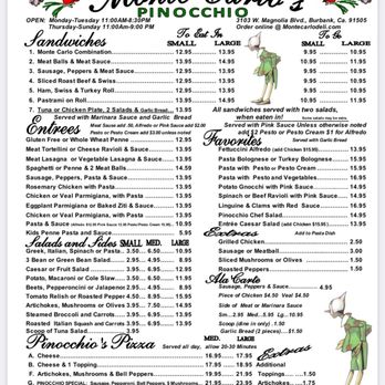 Pinocchio Restaurant - The menu - Italian Near Me - Burbank, California