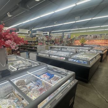 Asian Pacific Market - Corner of main part looking at frozen meat, produce and aisles - International Grocery Near Me - Kent, Washington