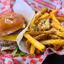 Toxic Burger - Double Cheeseburger and Garlic Parm fries