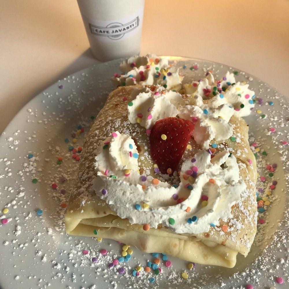 Cafe Javasti - White chocolate mocha double espresso and a Fresh Strawberries , Vanilla Cream , And Whipped Cream crepe! - Bakeries Near Me - Seattle, Washington Cafe Javasti - White chocolate mocha double espresso and a Fresh Strawberries , Vanilla Cream , And Whipped Cream crepe! - Bakeries Near Me - Seattle, Washington