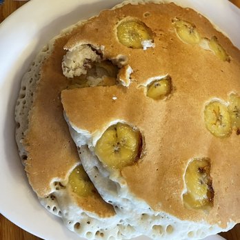 Reid's Ultimate Breakfast - a plate of pancakes with banana slices - Breakfast & Brunch Near Me - Brockton, Massachusetts