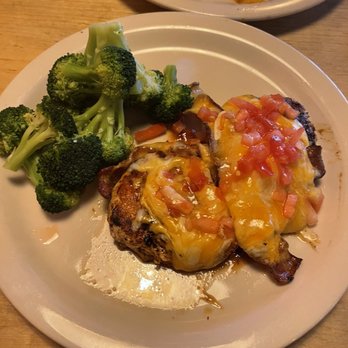 Colorado Grill - Rocky top Chicken, diced tomatoes, Swiss cheese, bacon and melted mixed cheese.  Side of steamed broccoli. - Steakhouses Near Me - Franklin, Kentucky