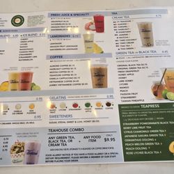 The Teahouse Tapioca and Tea - Menu