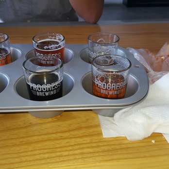 Progress Brewing - I loved how the flights were served in Cupcake tins. Helps in case there's a spill ! - Breweries Near Me - South El Monte, California Progress Brewing - I loved how the flights were served in Cupcake tins. Helps in case there's a spill ! - Breweries Near Me - South El Monte, California