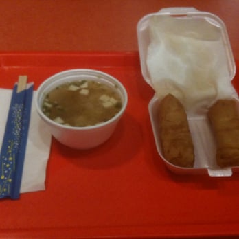 New Japan - Soggy spring rolls and powered miso soup. Look at all that oil on the napkin on the spring rolls. - Japanese Near Me - Pittsboro, North Carolina New Japan - Soggy spring rolls and powered miso soup. Look at all that oil on the napkin on the spring rolls. - Japanese Near Me - Pittsboro, North Carolina