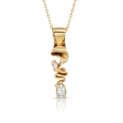 AicoraGems Jewelry Box Gallery - Sculptural gold ribbon and diamond pendant One of a kind.