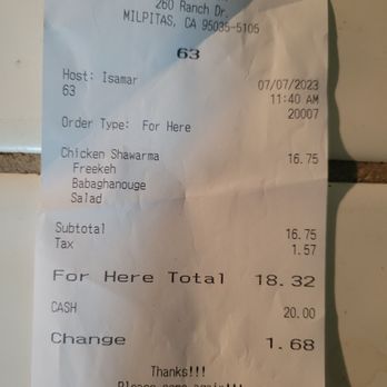 Dish N Dash - Milpitas - Receipt - Middle Eastern Near Me - Milpitas, California Dish N Dash - Milpitas - Receipt - Middle Eastern Near Me - Milpitas, California