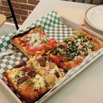 Quarter Sheets - clockwise from top; Red Top(1), Sicilian Corner(3), Polish Yacht Club(2) - Pizza Near Me - Los Angeles, California Quarter Sheets - clockwise from top; Red Top(1), Sicilian Corner(3), Polish Yacht Club(2) - Pizza Near Me - Los Angeles, California