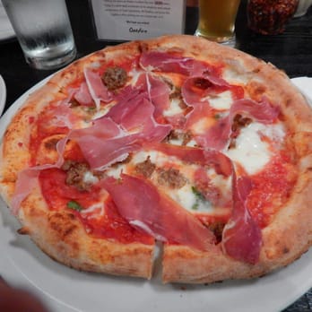 Oakfire - Salumi Pizza - Hot Sopressata, Sausage, Prosciutto di Parma, Fresh Mozzarella, Crushed Tomatoes, Fresh Basil - Pizza Near Me - Lake Geneva, Wisconsin