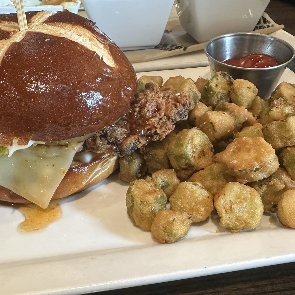 Bricktown Brewery - Buttermilk Fried Chicken Sandwich w/ Salt & Pepper Honey, Okra - Breweries Near Me - Springfield, Missouri Bricktown Brewery - Buttermilk Fried Chicken Sandwich w/ Salt & Pepper Honey, Okra - Breweries Near Me - Springfield, Missouri