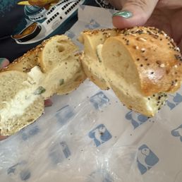 Everything bagel with scallion cream cheese Everything bagel with scallion cream cheese