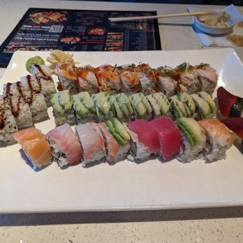 Hokkaido Sushi - Rolls; Left: Chicken Teriyaki
Top: Hokkaido
Middle: Green dragon
Bottom: Rainbow
Right: Surf clam nigiri - Sushi Bars Near Me - Vancouver, Washington Hokkaido Sushi - Rolls; Left: Chicken Teriyaki
Top: Hokkaido
Middle: Green dragon
Bottom: Rainbow
Right: Surf clam nigiri - Sushi Bars Near Me - Vancouver, Washington