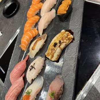 Hanagi Japanese Restaurant - Toro, salmon, flounder, flounder fin, seared black cod, yellowtail, mackerel, conger eel, and uni sushi. - Japanese Near Me - Anaheim, California Hanagi Japanese Restaurant - Toro, salmon, flounder, flounder fin, seared black cod, yellowtail, mackerel, conger eel, and uni sushi. - Japanese Near Me - Anaheim, California