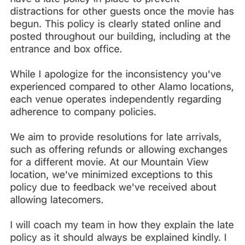 Alamo Drafthouse Cinema Mountain View - Response from management - Cinema Near Me - Mountain View, California