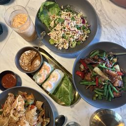 Pad thai, chicken laab salad and fry pork mix with veggies