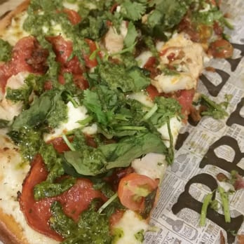 The Pizza Press - My half eaten white sauce and pesto and a ton of other things pizza - Salad Near Me - Orange, California