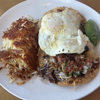 Eggs & More - Breakfast Tostada (added bacon & a side of salsa) - Breakfast & Brunch Near Me - Fort Worth, Texas Eggs & More - Breakfast Tostada (added bacon & a side of salsa) - Breakfast & Brunch Near Me - Fort Worth, Texas