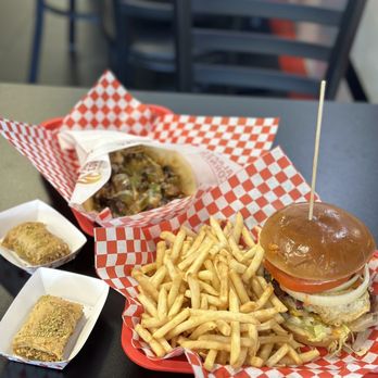 Falafel Corner - Badmash burger and Philly wrap with fries - Mediterranean Near Me - Antelope, California Falafel Corner - Badmash burger and Philly wrap with fries - Mediterranean Near Me - Antelope, California