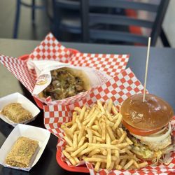 Badmash burger and Philly wrap with fries