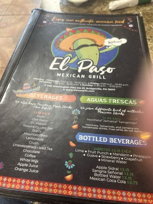 Menu photo 1 El Paso Mexican Grill Bridgeville, PA Menu photo 1 El Paso Mexican Grill Bridgeville, PA