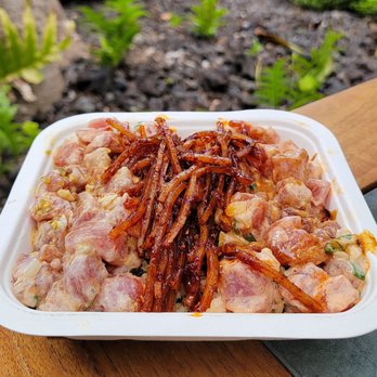 Hale I'a Da Fish House - My perfect 2 choice poke bowl - super fresh ahi with sunrise and wasabi/pistachio sauces, warm brown rice, and tasty taegu $20.99. - Seafood Markets Near Me - Kawaihae, Hawaii