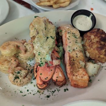 Angie's Seafood - Angie's seafood platter. Shrimp, lobster tail, salmon, crab cake - Seafood Near Me - Baltimore, Maryland